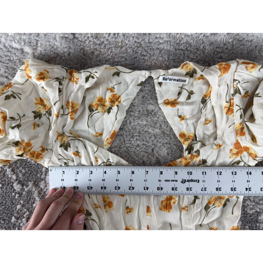 Reformation Size 6 Floral Print Sundress Mini V Neck Short Sleeve Ivory - Picture 5 of 9